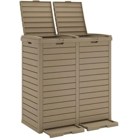 Poubelle d'extérieur marron clair, dimensions 78x41x86 cm, en polypropylène. (1/5)