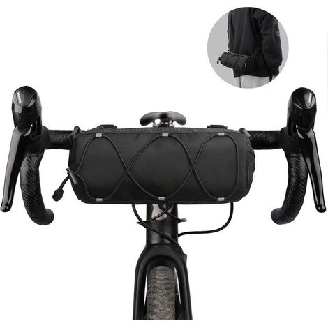 Borsa da manubrio con tasca frontale e tracolla per bici da strada e mountain bike, borsa portaoggetti per cicloturismo (nera) (1/5)