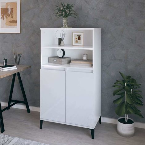 Buffet haut - Armoire de rangement Enfilade Blanc brillant 60x36x110 cm Bois d'ingénierie BV995204 - BonneVie (1/5)