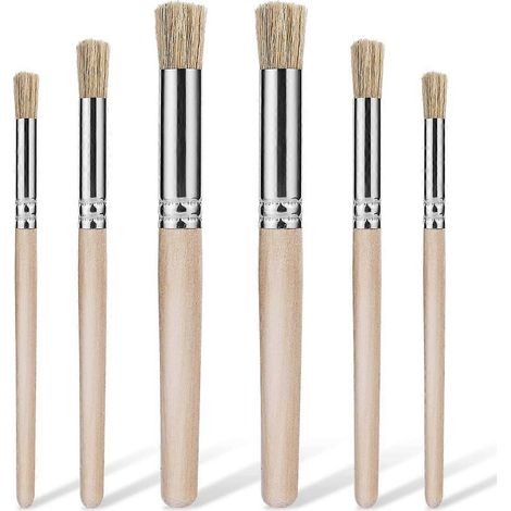 Six pinceaux à pochoir en bois pour peindre sur bois, pinceaux à pochoir en poils naturels, pinceaux pour peinture acrylique (3 tailles) (1/5)
