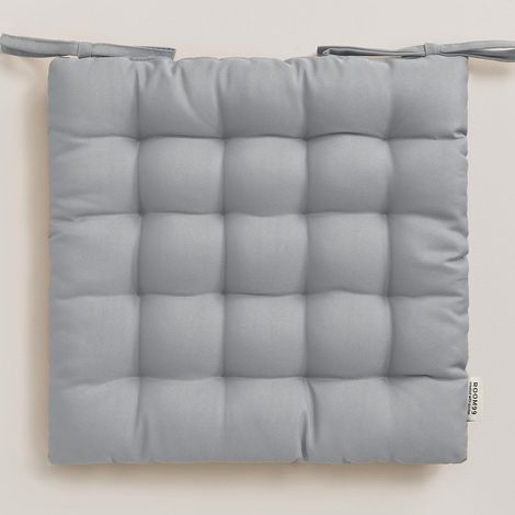Coussins de Chaise avec Rubans Aura 40 x 40 x 4,5 cm Coussin d'assise rembourré, Galette de Chaise Interieur avec Attaches, antidérapants pour siège Gris Clair, 1 pièce