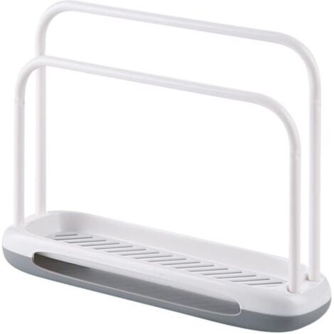 BUNTHAUS Lntyq Cuisine Torchons Rangement Organisateur, Support Brosse éponge Organiseur, Porte-Torchons évier Organisateur, Matière ABS+PP, Blanc et gris, 25.37.219.6cm