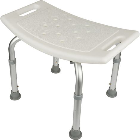 Tabouret de Douche, 150kg, 43-60.5cm, Réglable en Hauteur sur 6 Niveaux, pour les Personnes Handicapées, Agées et Invalides, Pieds Antidérapants, Chaise de Bain en Aluminium et en Plastique, Blanc (1/5)