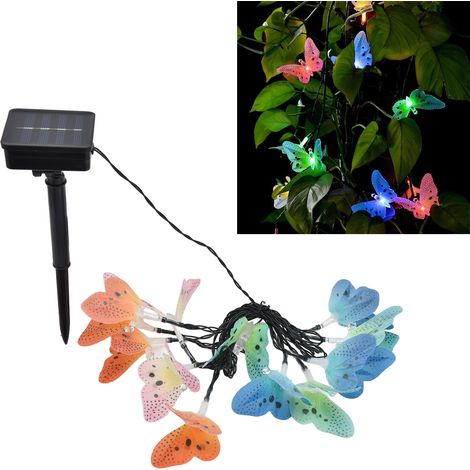 Guirlande lumineuse papillon à fibre optique solaire, 12 LED sept couleurs, éclairage papillon pour pelouse, mode lumière continue et clignotante, éclairage décoratif extérieur étanche pour jardin, co (1/5)
