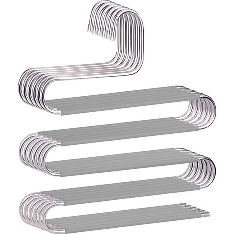 (gris) Lot de 6 cintres antidérapants et peu encombrants en forme de S en acier inoxydable pour pantalons, jeans, écharpes, pantalons, cravates, serviettes (1/5)