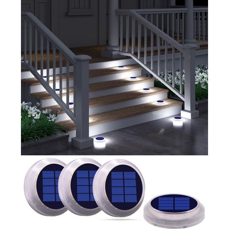 Lampe Solaire Exterieur, Lampe Solaire Exterieur Jardin 360 ° LED Escalier Solaire Lumière IP68 étanche avec Auto On/Off Solar Path Light, Blanc 5700k, 4 pcs