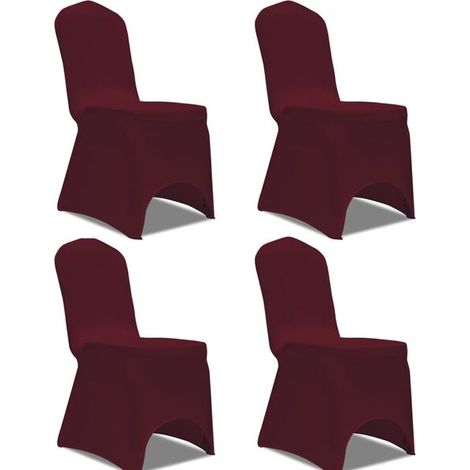 Ensemble de quatre housses de chaise élastiques, bordeaux (1/5)
