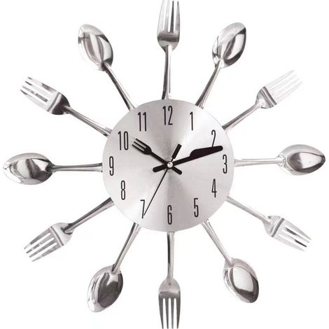 JSSEVN-Gabeldekoration, geräuschloses Quarzwerk, modernes Silberdesign, 3D-Wanduhr (1/4)