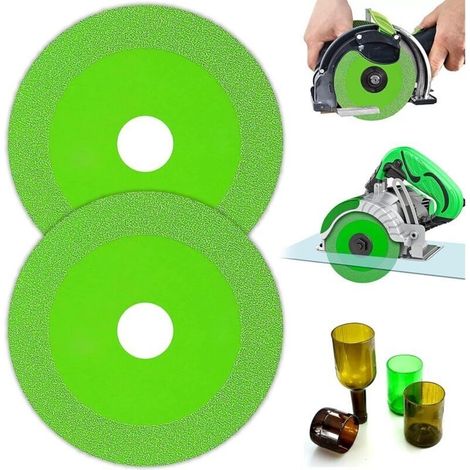 2 dischi da taglio per vetro, disco diamantato 125 per piastrelle, disco per piastrelle Ø 22 mm per bottiglie, porcellana, giada, granito, vetro (verde) (1/4)