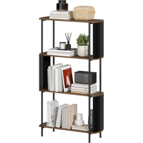 Bücherregal mit 4 Ablagen, gebogenen Seitenwänden, Stahlrahmen, 80 x 30 x 141 cm, braun