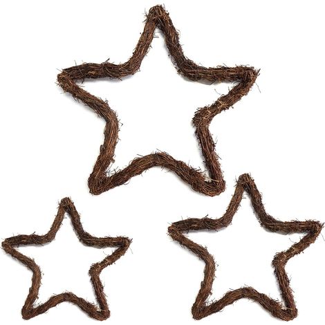 3 Pièces Forme Couronne D'étoile Anneaux Rotin, Vigne Guirlande Étoiles Forme, Pentagramme Rotin Suspendu Ornement, Cinq Étoiles Guirlande Rotin, pour Porte, Mur, Faire la Fête, Mariage (1/5)