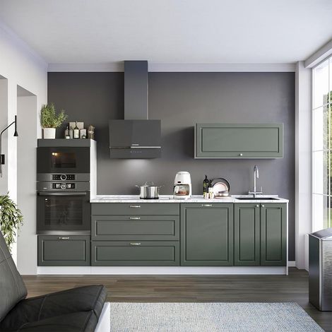 Mueble de cocina Fame-Line, Verde dorado Casa de campo/Blanco, 280 cm, ET Roble, Vicco (1/5)