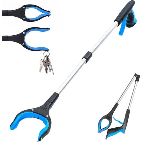 Pince de préhension pour personnes âgées - Pliage ergonomique - 83 cm - Attraction magnétique - Pour les mains - Rotation à 360° - Bleu (1/5)
