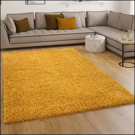 Paco Home Tapis Poils Longs Shaggy Salon Poils Longs Moelleux Uni En Jaune 60x100 cm (1/5)