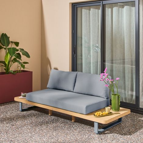Banquette de jardin bois d'acacia et aluminium 2 places gris - Latika (1/5)