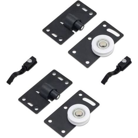 2 Ensembles de Rouleau de Porte Coulissante, Roues de Rouleau de Meubles, Kits de Piste D'engrenage de Roues en Nylon Muets, pour Fenêtre de Placard Armoire Penderie (Noir) (1/4)