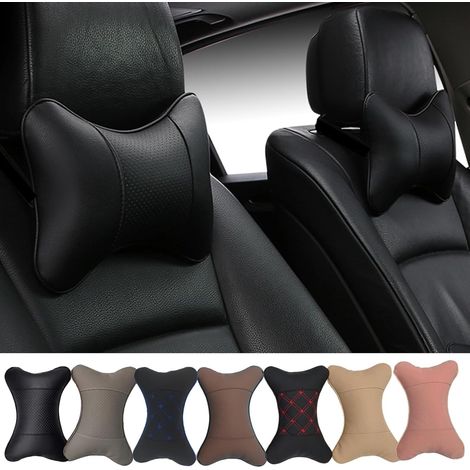 2 coussins noirs pour appui-tête de voiture – Cuir PU double face avec rembourrage en fibres – Taille universelle – Convient à la plupart des voitures (1/3)