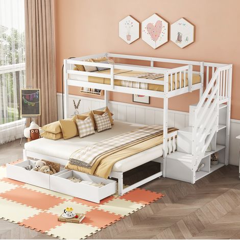 Letto a Castello 90x200 cm con Letto Scomparevole in Legno di Pino e Cassetti (1/5)