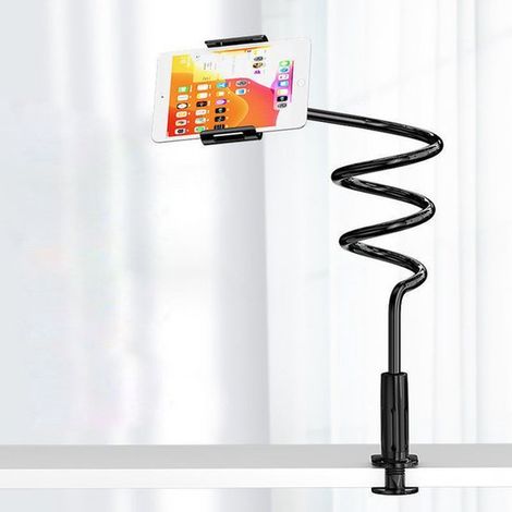 Support pour tablette - Support pour téléphone - Support de chevet - Bras flexible de 80 cm - Noir - Plastique noir (1/5)