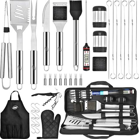 Ensemble de 30 accessoires pour barbecue, comprenant un thermomètre à viande, un étui et un tablier. (1/5)