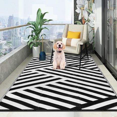 Tapis Extérieur Résistant à la Pluie, Terrasse en Plastique, aux UV, Réversible, Pliable et Lavable, d’Extérieur Adapté pour Jardin, Balcon, Salon (1/5)