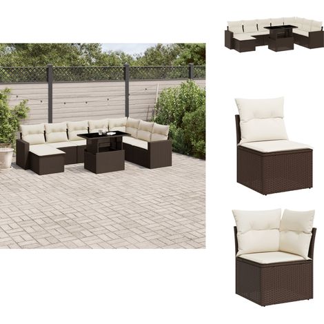 9-tlg. Garten-Sofagarnitur mit Kissen Braun Poly Rattan - Gartenmöbel Set - Esszimmergarnitur - Outdoor Möbel - Lounge Set - Rattan Gartenmöbel (1/5)