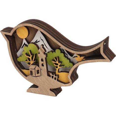 Beleuchtete Vogelfiguren aus Holz, handgeschnitzt in 3D, leuchtende Ornamente für Ostern, Weihnachten und Neujahr. (1/5)