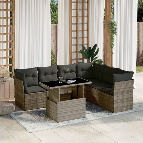 vidaXL Salon de jardin avec coussins 7 pcs gris résine tressée (1/5)