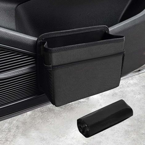 Poubelle latérale de porte, mini poubelle de voiture pliable, coffre de rangement portable pour remorque, équipée d'un rouleau de sacs poubelle, convient aux SUV, camions et camping-cars (noir) (1/5)
