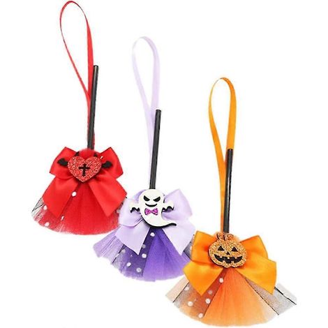 Balai décoratif d'Halloween pour sapin de Noël, mini balai pour maison de poupée, accessoire balai de sorcière, décoration pour plateau de pneu d'Halloween (3 pièces, violet) (1/5)