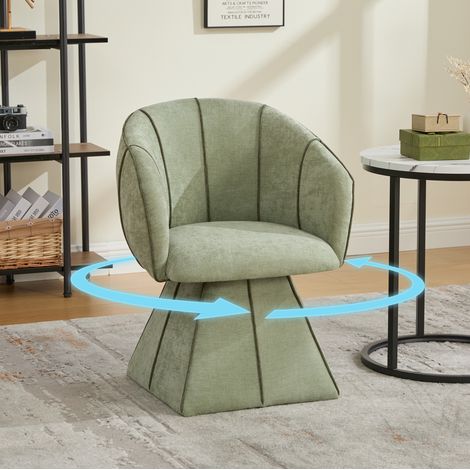Poltrona girevole in ciniglia, ergonomica con schienale alto, braccioli larghi, verde oliva (1/5)