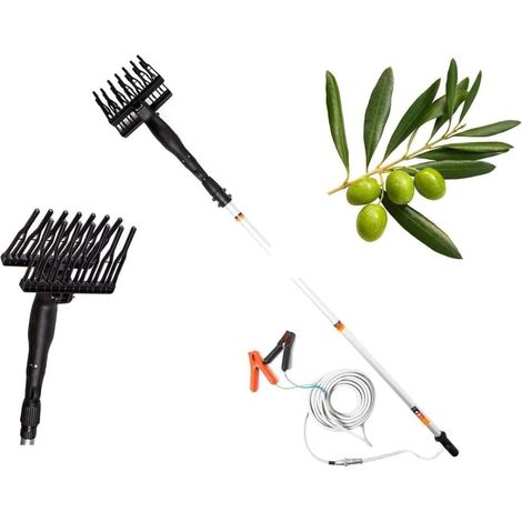 Abbacchiatore e scuotitore elettrico telescopico per olive a batteria 12V 400W fino a 1000 battiti al minuto scuotiolive leggero ergonomico e maneggevole incluso di cavi con morsetto (1/3)