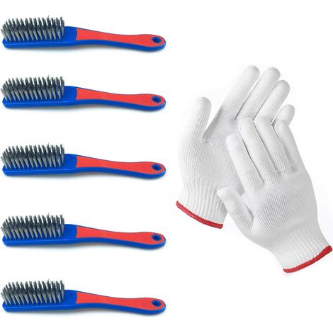 Brosses métalliques en silicone (paquet de 5) + gants en nylon et coton Brosse métallique en silicone, brosse à outils, brosse pour le travail du bois, brosse pour lame de tronçonneuse, brosse pour tr (1/5)