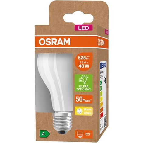 Led Estándar de Vidrio Opaco 2.5W E27 Blanco Cálido - Osram (1/3)