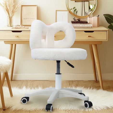 FLASIDU - chaise de bureau - hauteur réglable et rotation à 360 degrés - Dos en forme de papillon - roulettes mobiles - largeur d'assise 45 cm - blanc (1/5)