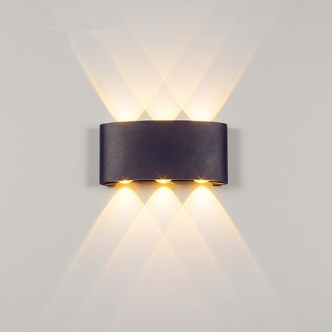 6W Lámpara De Pared Led Interior (Negro) Aplique De Pared Moderna Aluminia Para Salón Dormitorio Pasillo (Blanco Cálido)