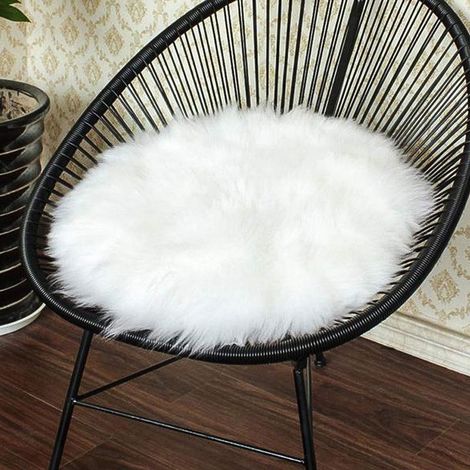 Coussin de siège rond premium en fausse peau de mouton (blanc) - Housse de chaise moelleuse de 45 cm pour chambre à coucher (1/5)