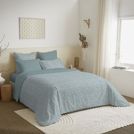 Pack complet housse de couette - Céleste - 240x220 cm - 100% coton - Réversible - 6 pièces