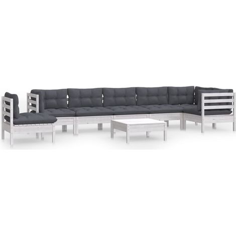 Maison Exclusive - Muebles de jardín 9 pzas y cojines blanco made (1/5)