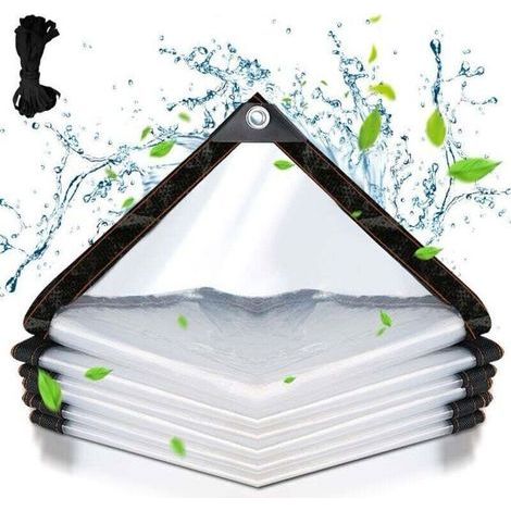 Verstärkte, transparente PVC-Plane mit den Maßen 3 m x 3 m, wasserdicht, reißfest, mit Oberlichtern und Perforationen, geeignet für den Außeneinsatz und zum Schutz. (1/5)