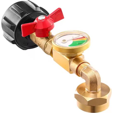 Raccord de remplissage de bouteille de gaz QCC en laiton avec cadran lumineux, pour bouteille de gaz nord-américaine, avec vanne à bille et cadran lumineux.