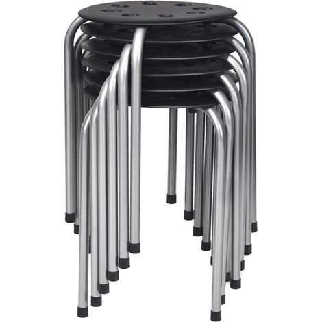COSTWAY Set di 6 Sgabello Tondo Impilabile in Metallo, Sgabello Cucina Basso per Bambini Adulti, Sgabelli da Bar Casa Ufficio Aule, 30 x 30 x 44,5 cm (Nero + Grigio) (1/5)