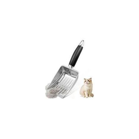 Pelle à litière pour chat en acier inoxydable, pelle à mailles robuste, adaptée au bac à litière pour chat (argent) (1/5)