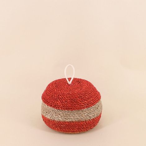 Panier rayé à couvercle fibres naturelles rouge, naturel 20x11cm (1/5)