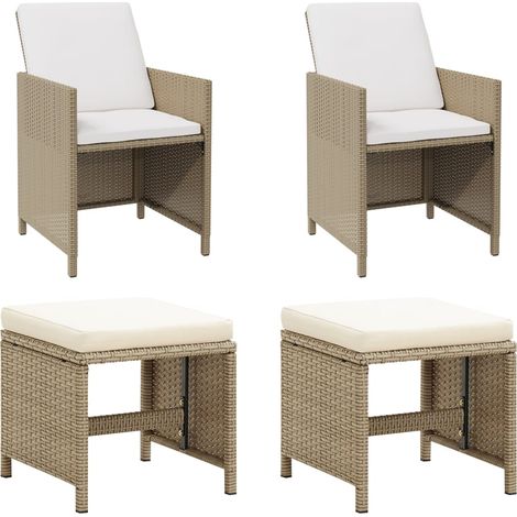 vidaXL Garden Chairs with Stools 2 pcs Poly Rattan Beige (1/5)