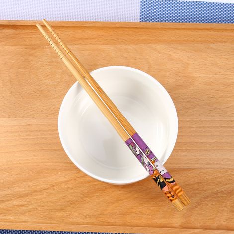Coffret cadeau de 5 paires de baguettes japonaises familiales en bambou, motif servante, crantées (1/5)