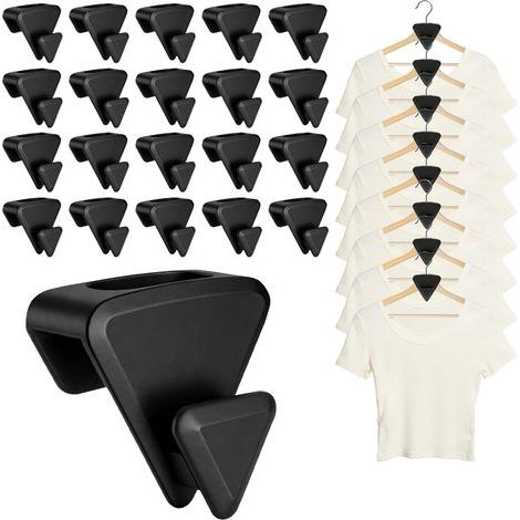 20 Pièces Cintre Gain de Place, Porte-Vêtements Extra Solide 20 Kg Max, Multi-Fonctions Plastique Robuste Crochets d'Organisation et Crochet Connexion de Cintre pour Placard et Penderie, Noir (1/5)