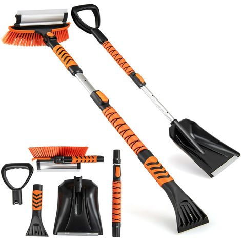 Pala da neve estensibile da 80 a 100 cm multiuso 4 in 1 testina rotante angolazione regolabile alluminio arancione 200013090