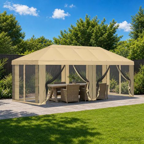 Teenpull – Pavillon Dach mit Seitenwänden 6 x 3 m Creme Polyester 190 (1/5)