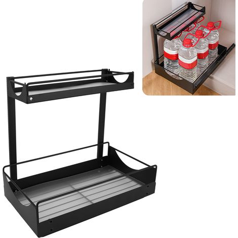 Étagère de rangement à plusieurs niveaux pour la cuisine, rangement pour divers articles de placard, étagère de rangement pour évier, étagère de rangement en acier au carbone noir, petite taille. (1/5)